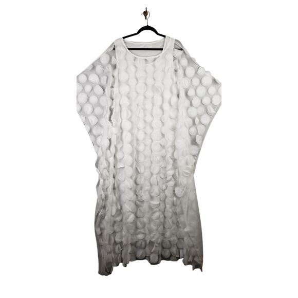 Applique Disc Chiffon Caftan Dress White Flowy Size 1X Fairy Resort Whimsical - Picture 1 of 10